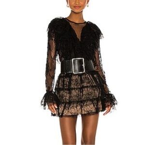 Rebecca Noir Tiered Lace Mini Dress